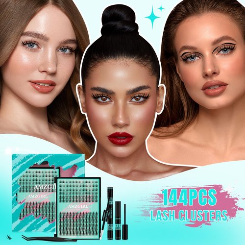 Manga Lash Clusters Kit 144PCS Fairy Eyelash Extension Kit with Lash Bond and Seal, Fake Eyelashes Clusters with Invisible Lash Band, Lash Glue Remover and Lash Applicators (8-16mm Kit,Black Bond)