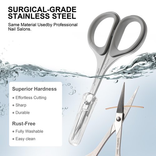 PAFASON High Precision Manicure Scissor Set, 2 PC Multi-Purpose Curved and Straight Cuticle Beauty Grooming Tool for Eyelash, Eyebrow Nail Dry Skin,Stainless Steel, Safety Cases