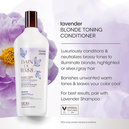 Bain de Terre Lavender Blonde Toning Conditioner - Neutralizes Brassy Tones for Cool Blonde Hair | 13.5 Fl Oz