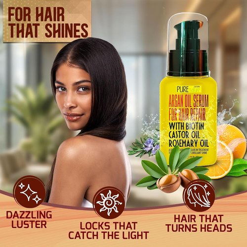 Moroccan Argan Oil Hair Serum - Hydrate and Repair Frizzy, Damaged Hair - Heat Protectant for Curly & Straight Styles
