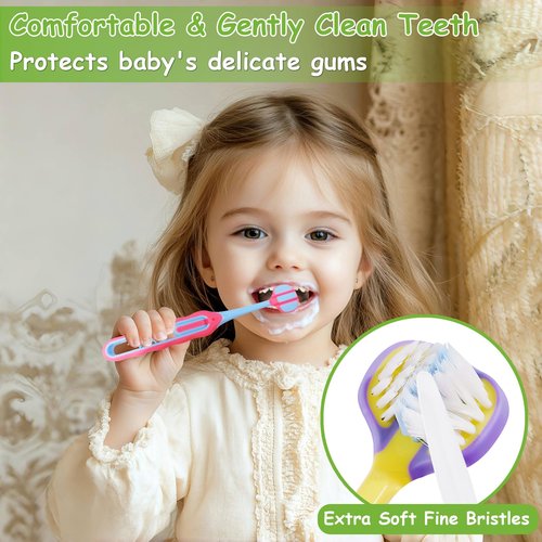 PANIMOSI Toddler Toothbrush 4 Pack, Soft Baby Toothbrush Efficient 3 Sided Kids Tooth Brush for Ages 1-12 Years, Infant Training Tooth Brush Complete Tooth and Gum Care, Easy to Grip(Patent)