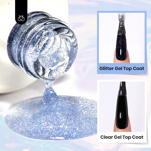 beetles Gel Polish Glitter Top coat Gel Polish 15ml Reflective Silver Mix Glitter Shiny Gel Nail Polish No Wipe Uv Gel Top Coat Nail Decoration Nail Art Sparkle Manicure DIY Home Salon