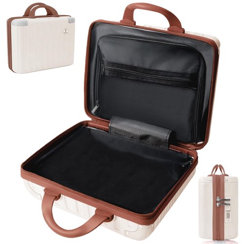 GigabitBest 14 Inch Portable Makeup Travel Case Hand Luggage, Hard Shell ABS Cosmetic Organizer with Safety Lock, Small Carry-On Travel Bag for Women