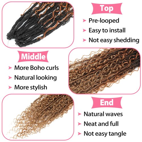 Boho Faux Locs Crochet Hair 18 Inch Goddess Locs 8 Packs Boho Soft Locs Crochet Hair with Curly Ends Pre-looped Long Bohemian River Locs for Black Women (OT30/27, 24 Inch(Pack of 8))