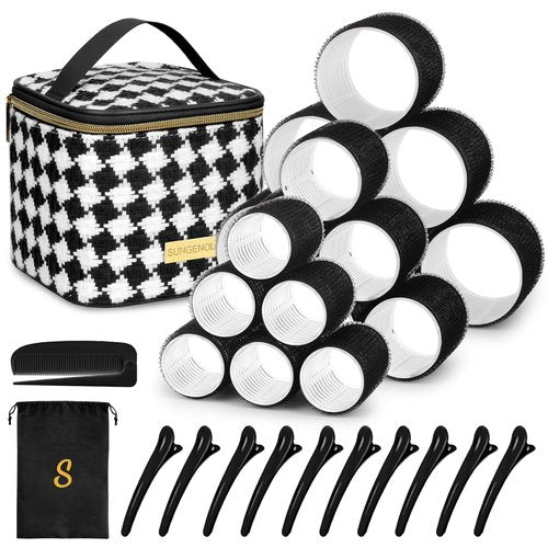 Sungenol Hair Roller Set - 18 Pcs with Clips & Comb for Salon-Quality DIY Hairstyles | 3 Sizes Included