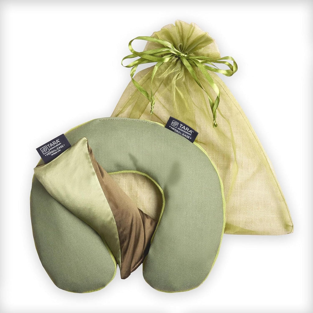 TARA Spa Therapy Aromatherapy Pillow Gift Set - Herbal-Ease Neck & Silk Eye Pillow in Green Olive