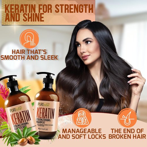 **Keratin Shampoo and Conditioner Set - Sulfate & Paraben Free Treatment for Dry, Curly Hair - Anti-Frizz, Collagen-Enriched Formula**