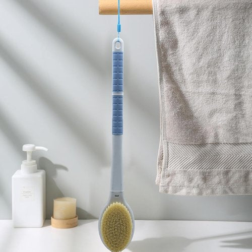 Shower Brush with Soft and Stiff Bristles, 20.5" New Extended Long Handle Back Scrubber Dual-Side Bath Brush Body Exfoliator for Wet or Dry Brushing (Grey Super Long)