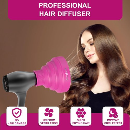 Collapsible Silicone Hair Dryer Diffuser - Travel-Friendly & Space-Saving - Fits Most Dryers (1.575-1.968 Inch Nozzle) - Pink
