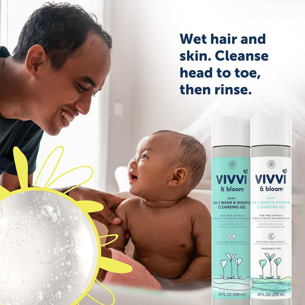 Vivvi & Bloom Gentle 2-in-1 Baby Wash & Shampoo - Fragrance-Free Cleansing Gel for Sensitive Skin, 10 fl. oz.