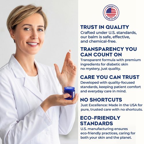 A1C BOLD SKINCARE Diabetic Care Balm - Balm for Diabetics Care with Beeswax & Vitamin E, Diabetic Moisturizer For Dry, Cracked Hands & Feet, Long-Lasting Hydration for Sensitive Skin, 2 oz