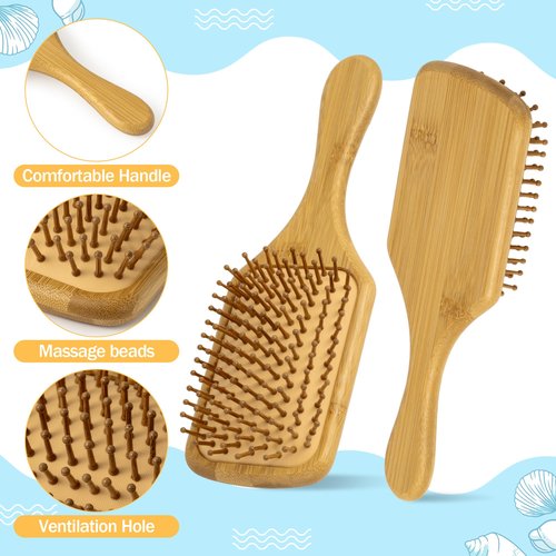 PANTIDE DIY Bamboo Hairbrush Craft Kit - 6 Set Hair Brush with Pearls Shells Brush Paint Decorate Craft Supplies, Make Your Own Mermaid Massage Hairbrush Birthday Party Gift for Women Girls
