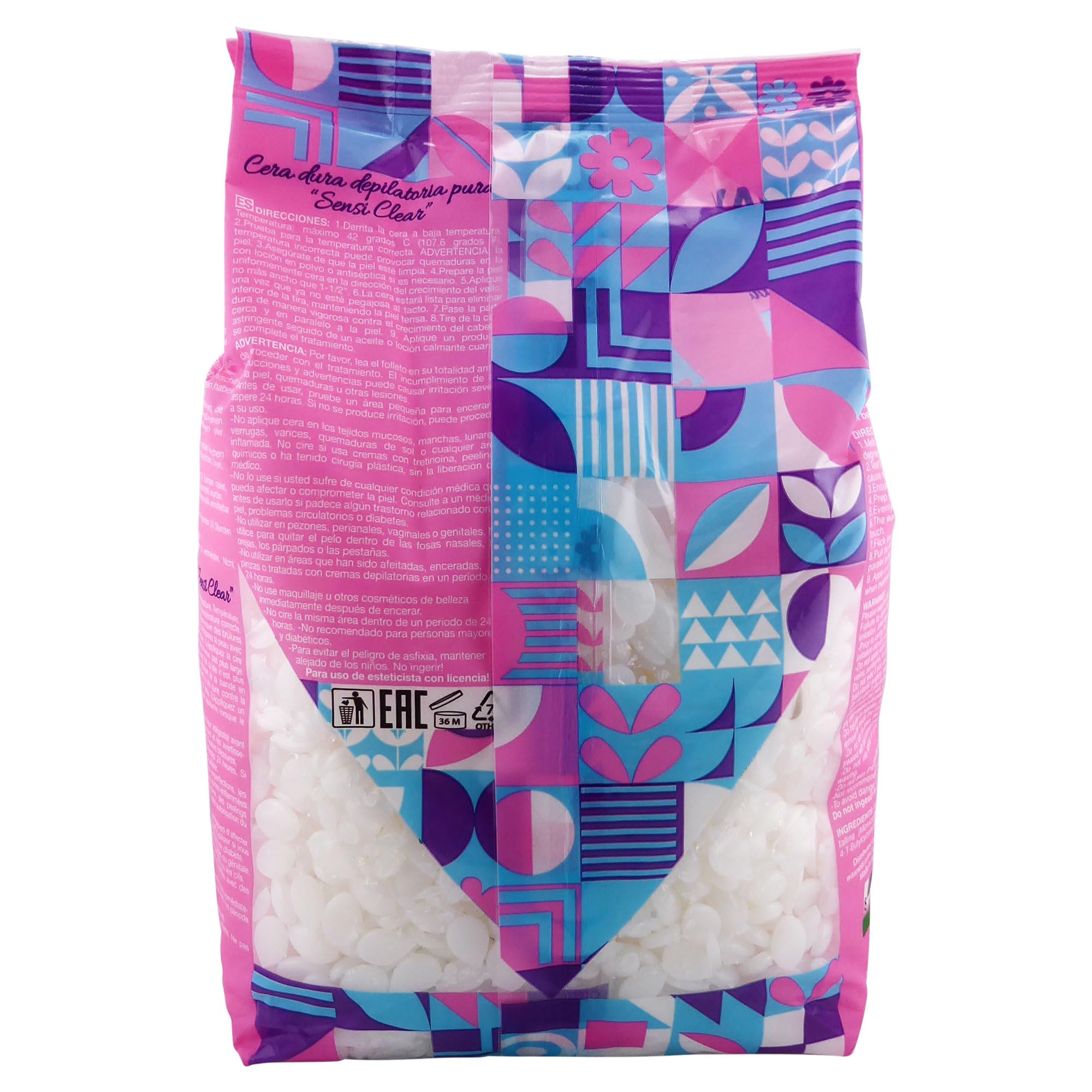 Waxness Sensi Clear Pure Hard Wax Beads 2.2 lb (1kg) – Rosin-Free Stripless Clear Hard Wax with Neuro-Active Comfort Complex for Face & Body - Made in Italy