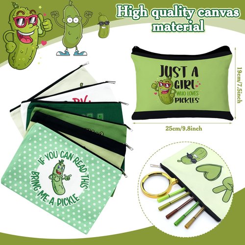 Clysee 6 Pcs Pickle Makeup Bags Cosmetic Bag Graduation Gift Zipper Pouch Bag Portable Travel Pouch Xmas Birthday Gift for Women Girls Friends