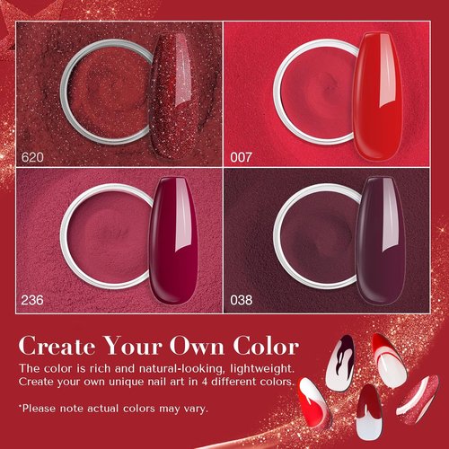 AZUREBEAUTY Dip Powder Nail Kit - 4 Colors Red Burgundy Berry | Complete Dipping Powder System for DIY Manicure