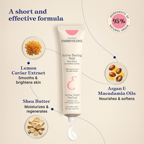 Embryolisse Active Night Peeling Treatment - Ultra Gentle Exfoliating Cream with Shea Butter | 1.35 Fl Oz for Radiant Skin