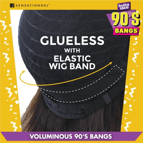 Sensationnel Butta Lace 90Sbangs Wigs - Unit 903 Glueless Wide Deep Part Synthetic Preplucked Hairline (1B OFFBLACK)
