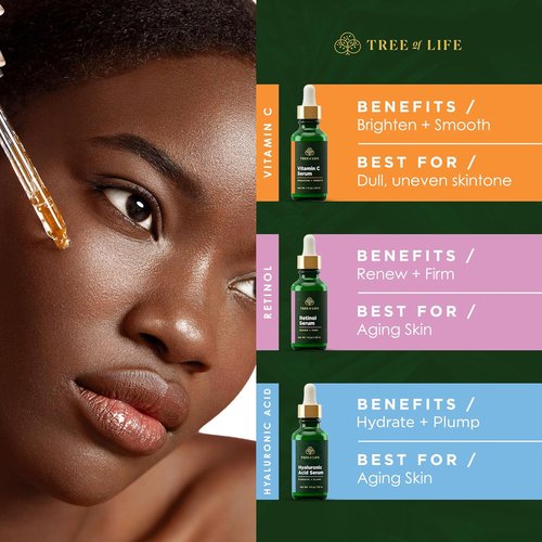 Tree of Life Beauty Facial Skin Care Set - Brightening & Firming Serums with Vitamin C, Retinol & Hyaluronic Acid | 1 Fl Oz (Pack of 3)
