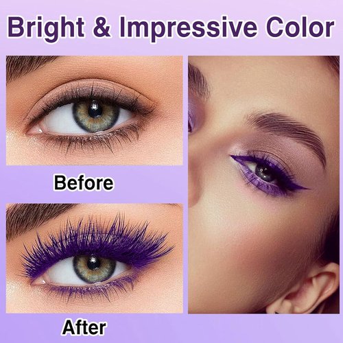 Skiennix Purple Mascara & Eyeliner Set - 5D Volume & Length, Waterproof, Natural Curling, All Skin Types
