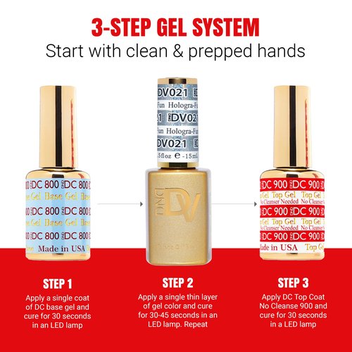 DND Gel Diva Polish Set, Mirrorball Collection, UV/LED Gel Polish and Air Dry Nail Lacquer, Matching Chip-Free Polish Duo, Red033 Firecracker, 0.5 Fl Oz Each