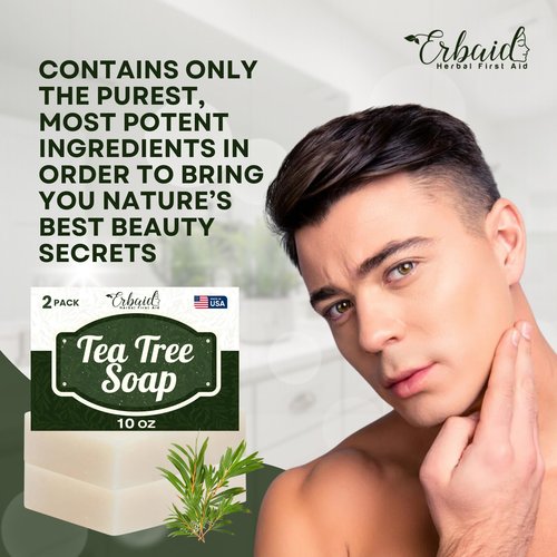 Erbaid Tea Tree Soap – Natural Defense Tea Tree Oil Soap Bar for Face & Body – Remedy Fights Acne, Skin Irritation, and Prevents Breakouts – Deeply Cleansing, Hydrating Cleanser for Calm, Fresh Skin
