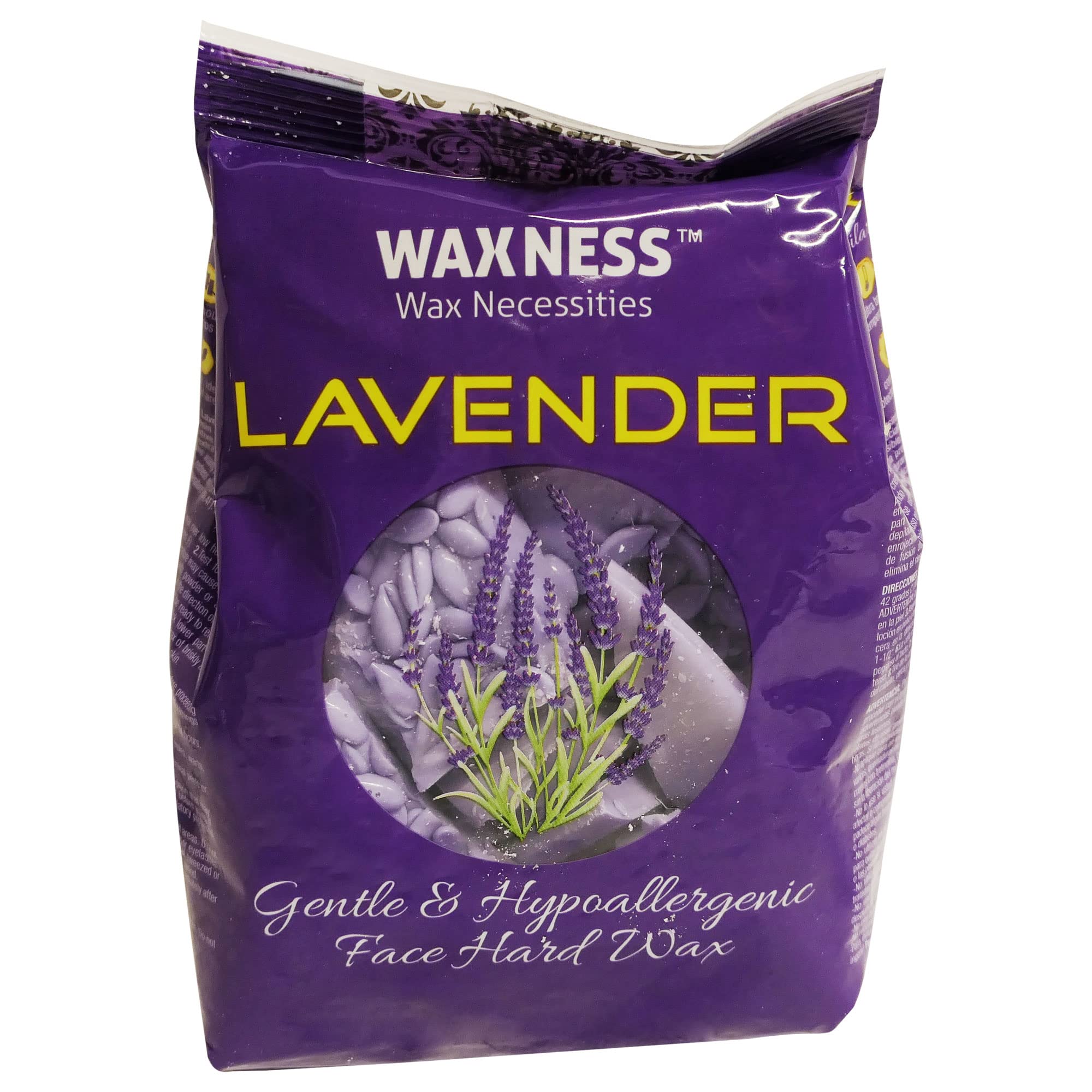 Waxness Lavender Face Hard Wax 0.8 lb (400 g) – Creamy Stripless Hard Wax for Sensitive Skin, Face, Bikini, Synthetic Resin Formula, Gentle Hair Removal – Made in Italy
