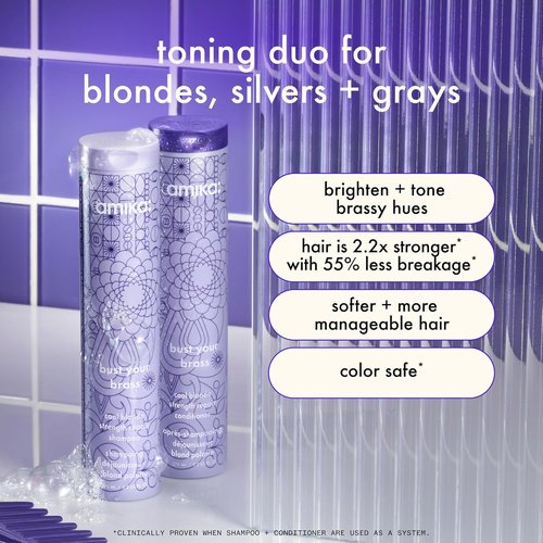 Amika Bust Your Brass Cool Blonde Shampoo - Strength Repair Formula for Radiant Hair
