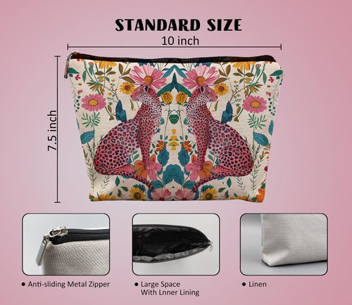 uinwk Floral Leopard Makeup Bag, Hot Pink Preppy Leopard Cheetah Makeup Bag, Preppy Stuff, Leopard Print Gifts for Women, Floral Cosmetic Bag Makeup Pouch
