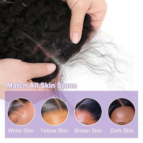 DSEKCAIN Closure Human Hair 5x5 HD Lace Closure Human Hair Closure Deep Wave Transparent HD 5x5 Lace Closure Deep Curly Closure RawVirgin Human Hair Pre Plucked Natural Black 1B Color 16 Inch