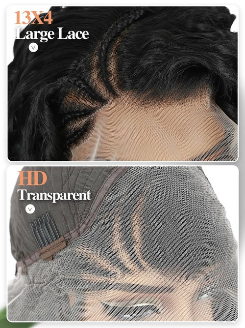 Fancy Hair Loose Curly Braided Wig HD 13X4 Lace Front Wig with Baby Hair Pre Plucked Box Braids Glueless Side Part Wig for Black Women