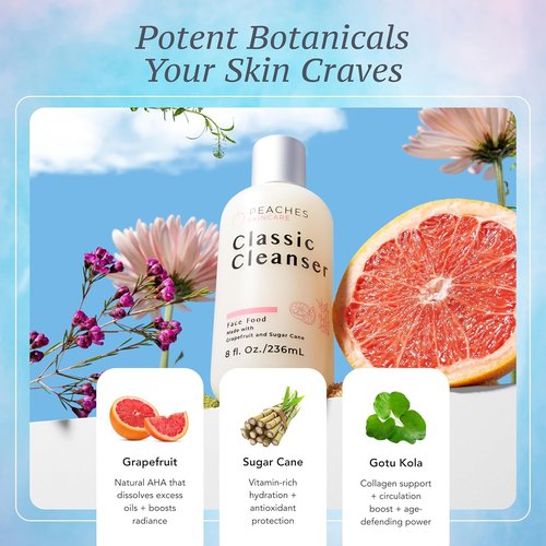 Peaches Skincare Hydrating Facial Cleanser - Vegan Grapefruit Face Wash for All Skin Types - 8 oz