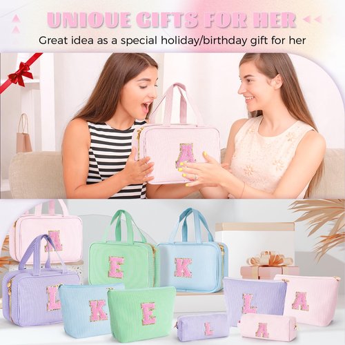Fystdtote Easter Gifts Basket Stuffers for Teen Girls Women - Toiletry Bag Initial Makeup Bag | Travel Cosmetic Bag | 8 9 10 11 12 13 14 15 16 Years Old Girl Gifts Trendy Stuff - Pink A