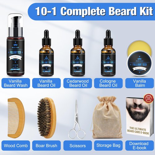 Husband Birthday Gifts,Beard Kit Includes 3 Scented Beard Oil,Vanilla Beard Shampoo & Balm, Brush, Comb,Scissors,Beard Care & Grooming Men Christmas Stocking Stuffers Gifts for Men Him Dad Boyfriend