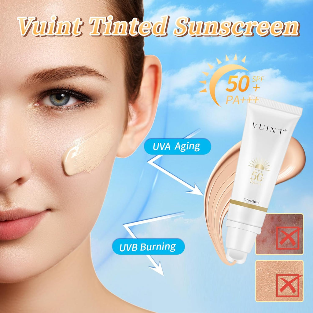 Vuint Tinted Sunscreen SPF 50 - Lightweight, Non-Greasy Protection for Sensitive Skin | Hydrating & Waterproof