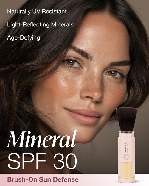 Mineral Fusion Brush-On Powder Sunscreen SPF 30 - Translucent Natural Daily Sun Care | Hypoallergenic & Travel Friendly
