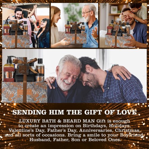 Christmas Spa Gift Basket, Bath Spa Kit for for Men Dad Birthday Bath Gifts Classic Perfume Bath Set for him, men's Shower Gift Basket mens personal care sets Man Bath Beard Spa Gift Baskets Mens Gift