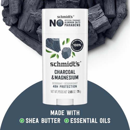 Schmidt's Charcoal & Magnesium Vegan Deodorant - 24 Hour Odor Protection, Natural Ingredients, 2.65 oz