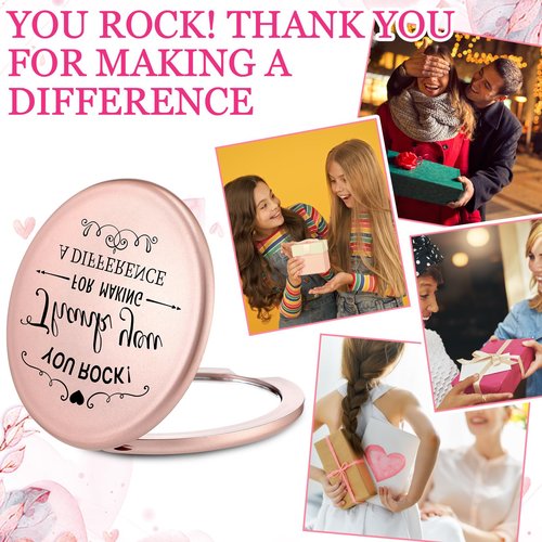 Soaoo 24 Set Inspirational Compact Mirrors Bulk Employee Appreciation Gifts for Women You Rock Thank You Gift Double Sided Small Pocket Mirrors Women Day Gifts for Employee Coworker Dentist Teacher