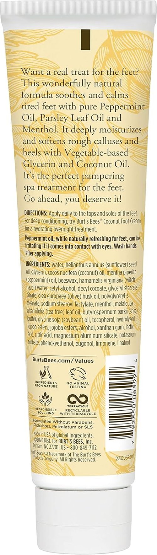 Burt's Bees Peppermint Oil Foot Lotion - Refreshing Moisturizer for Soft Feet | 3.38 Oz
