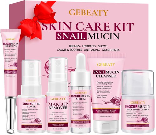 Skin Care Set,6 Pcs Korean Snail Mucin Essence Anti-aging Moisturize Repair Soothe Hydrate,Glass Skincare Gift Kit for Dull & Dry Skin,Self Care Skincare Gifts for Women Mother Mom Wife Teenage Girls