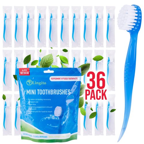 Bulk Toothbrushes - Prepasted Mini Disposable Toothbrush Set (36 Pack - Medium, Individually Wrapped for Travel)