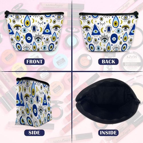 DEMACYA Makeup Bag Abstract Evil Eye Cosmetic Bag for Women, Waterproof Large Capacity Travel Toiletry Organizer 9.5×5.9 Inch