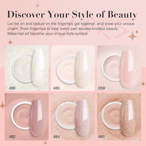 AZUREBEAUTY Dip Powder Nail Set - 6 Shimmery Light Pink & Champagne Colors | DIY French Manicure Kit