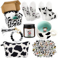 Honeydak Cow Gifts Set for Women Cow Printed Accessories Includes Makeup Bag Gift Box Cute Socks Keychain Mug Scented Candle Stickers for Christmas and Birthday Party Gifts