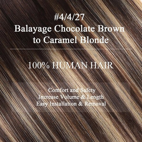Clip in Hair Extensions Real Human Hair, Remy Human Hair Clip in Extensions for Women, 14 Inch 7Pcs 85g, Balayage Chocolate Brown to Caramel Blonde, Natural Straight Hair