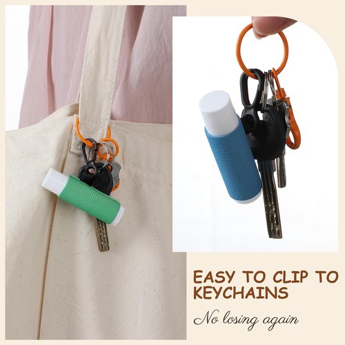 Huquary 100 Pack Lip Balm Holder Keychains Bulk Elastic Lipstick Holder Sleeve with Clip Solid Color Lip Gloss Keychain for Purse, Backpack, Car, Party Favors