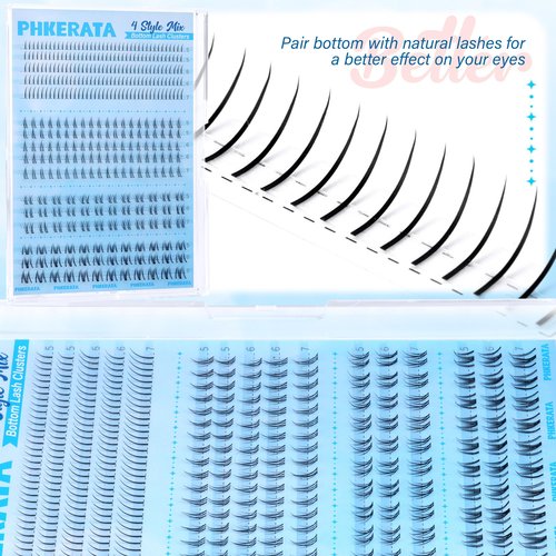 PHKERATA 4 Style Bottom Lashes Natural Bottom Lash CLusters Lower Manga Eyelash Clusters 372pcs Anime Fairy Individual Lashes Bottoms DIY Eyelash Extensions, 5-7mm