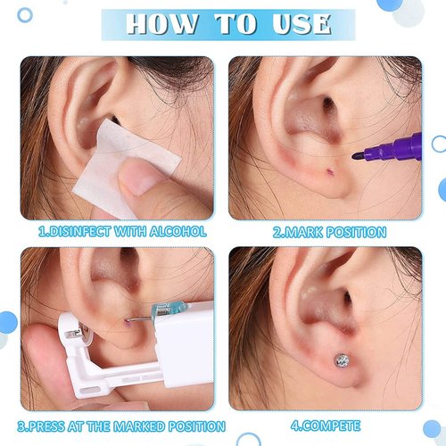 Ear Piercing Gun Kit - Judero 72Pcs Disposable Ear Piercing Kit Including 24Pcs Self Ear Piercing Gun with 24Pcs Built-in Earrings Stud and 24Pcs Clean Tools for Ear Cartilage Piercing Kit
