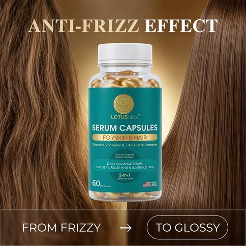 Skiennix Vitamin E Capsules - 2-in-1 Leave-In Anti-Frizz Hair Serum & Face Glow - 60 Lightweight, Non-Greasy Capsules