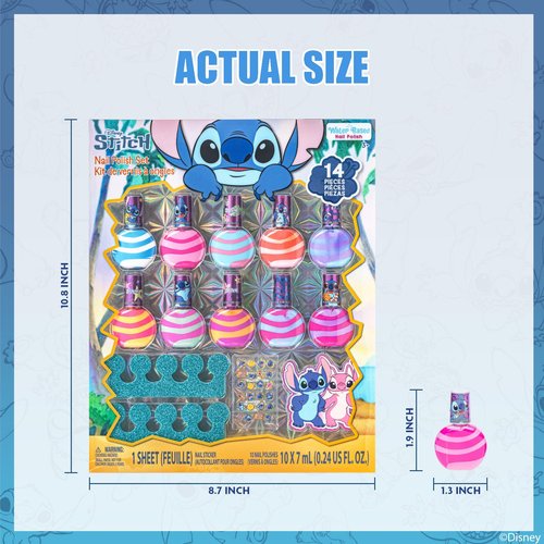 Stitch 10 Piece Swirl Nail Polish Set, Water-Based Peelable with Glittery, Shimmery and Opaque Colors, Ages 3+, By Townley Girl